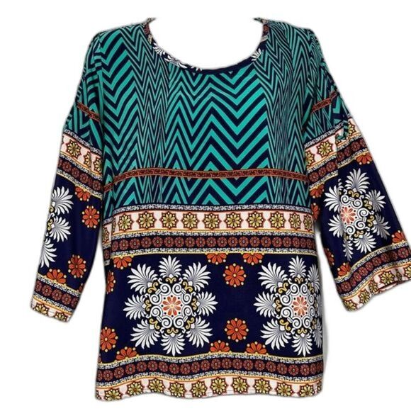 Anthropologie Cold Shoulder Floral Medallion Geometric Pattern Small Top - Picture 5 of 15